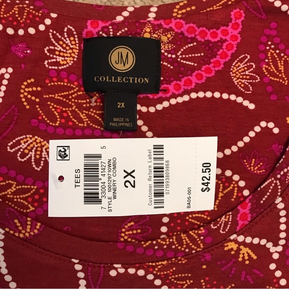 JM Collection Paisley Print Tee NEW Womens Plus Size 2X XXL Rust Brown Flare - Picture 4 of 8